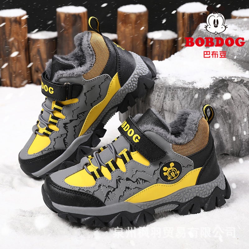 Babu Bean Boys Shoes 2024 Winter New Fleece-Lined Thickened Children'S Cotton Shoes Waterproof Non-Slip Boys Cotton Children'S Shoes - Image 1