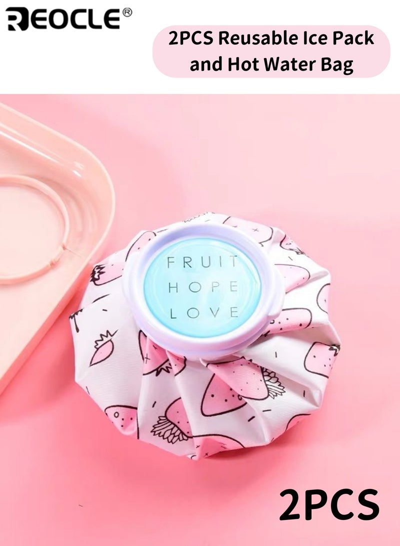 ريوكل 2 قطعة قابلة لإعادة الاستخدام تصميم الفراولة حزمة العلاج الساخن والبارد حزمة جل الثلج وحقيبة ضغط دافئة للإصابات وتخفيف الآلام واسترخاء العضلات للاستخدام المنزلي والمكتبي - Image 1