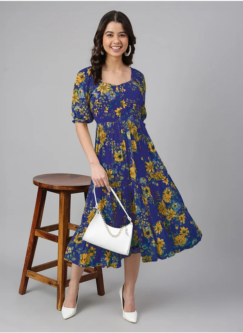 kolaba Blue Georgette Printed Midi Dress