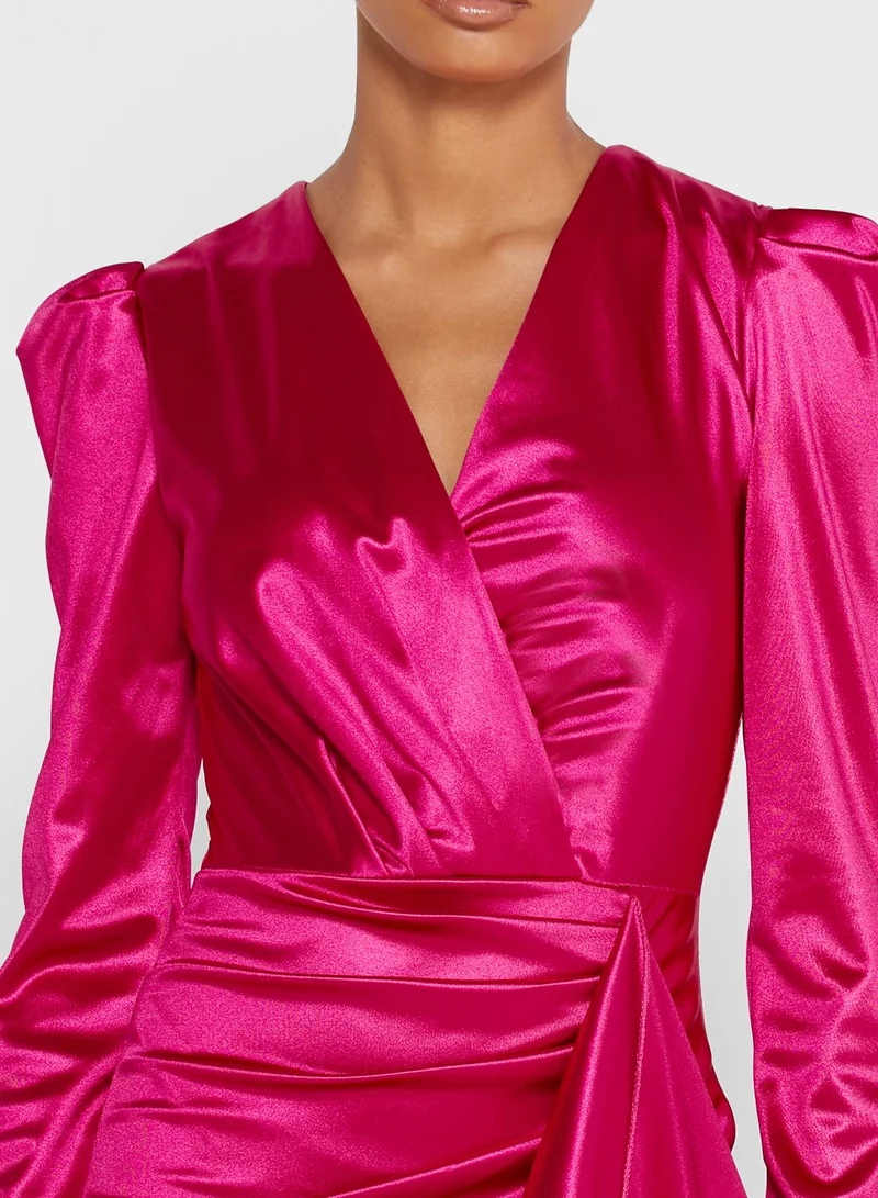 Ginger Satin Wrap Front Mini Dress