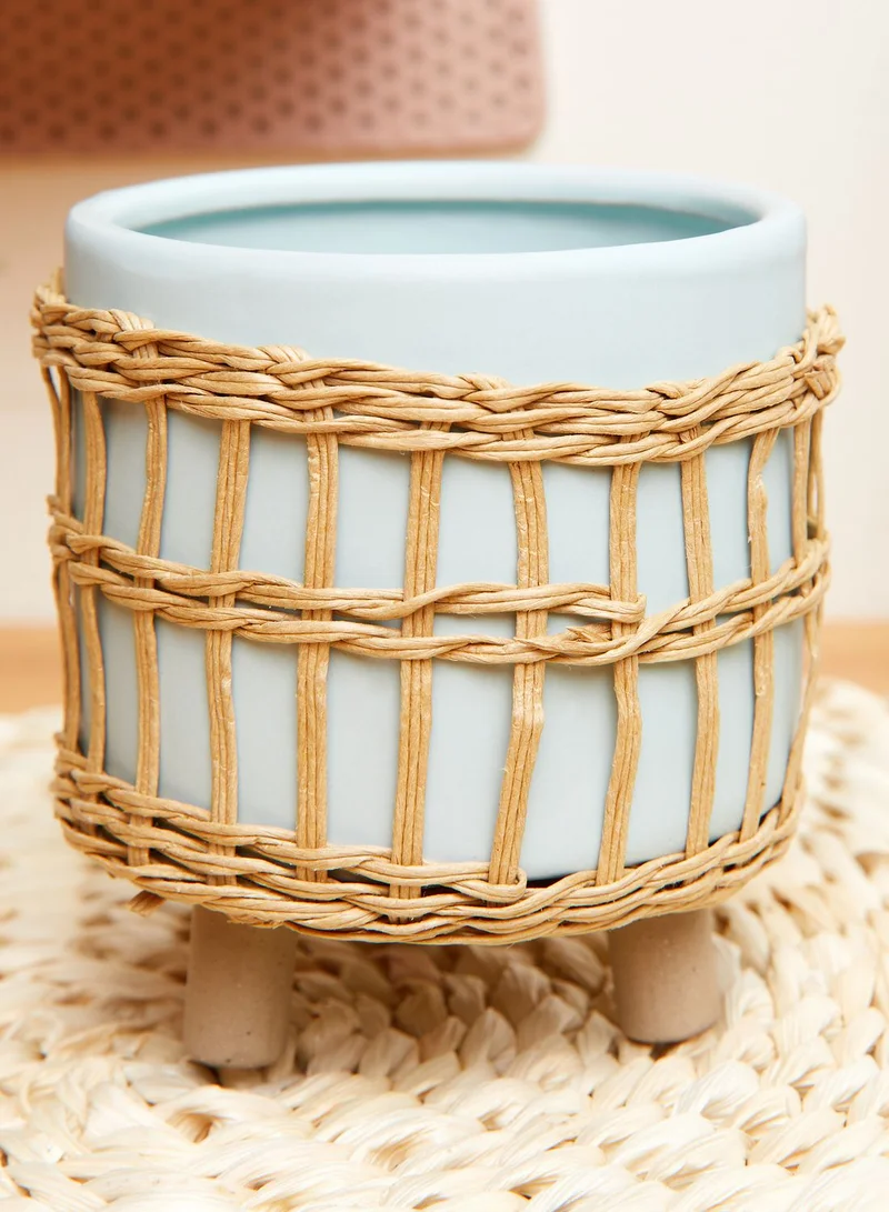 Sass & Belle Rattan Terquoise Leggy Planter