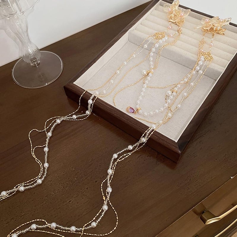Wiwpar Hair Clip with Long Tassel Flower Butterfly Hair Barrettes, Pearl Chain Butterfly Hair Styling Accessories for Women Girls, 20.4*7.8in (52*20cm), Gold - Image 5