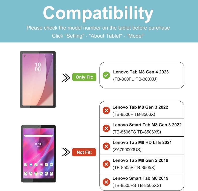 Procases For Lenovo Tab M8 4Th Gen Case 8 Inch 2023 Tb-300Fu/Tb-300Xu, Slim Stand Hard Back Shell Protective Smart Cover Case For Lenovo Tab M8 8" 2023 Release -Navy - Image 2