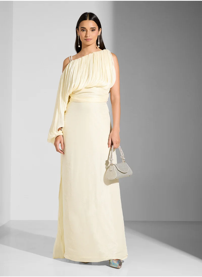 Namshi x One Shoulder Drapped Dress With Crystal Strap