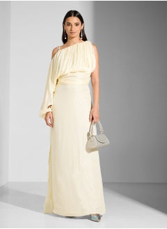 One Shoulder Drapped Dress With Crystal Strap