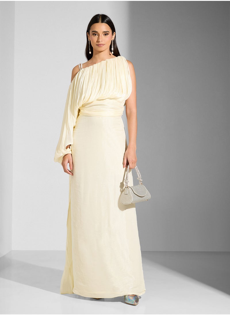 Namshi x One Shoulder Drapped Dress With Crystal Strap  - Image 1