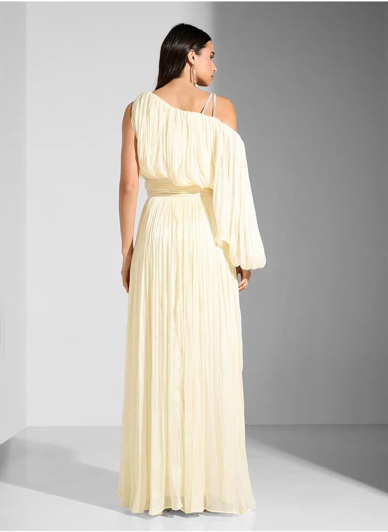 Namshi x One Shoulder Drapped Dress With Crystal Strap