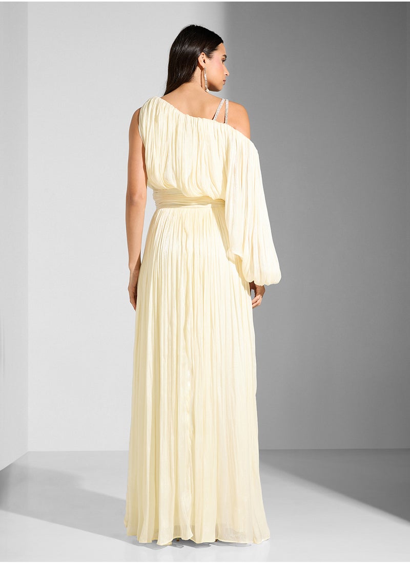 Namshi x One Shoulder Drapped Dress With Crystal Strap  - Image 2