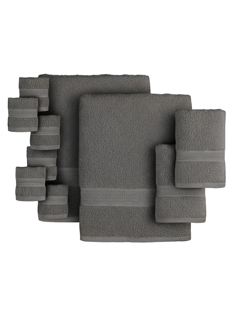 1Chase grey 10-Piece 100% Cotton Towel Set – 600 GSM Luxury Grey Bath, Hand & Wash Towels  | Best Price UAE