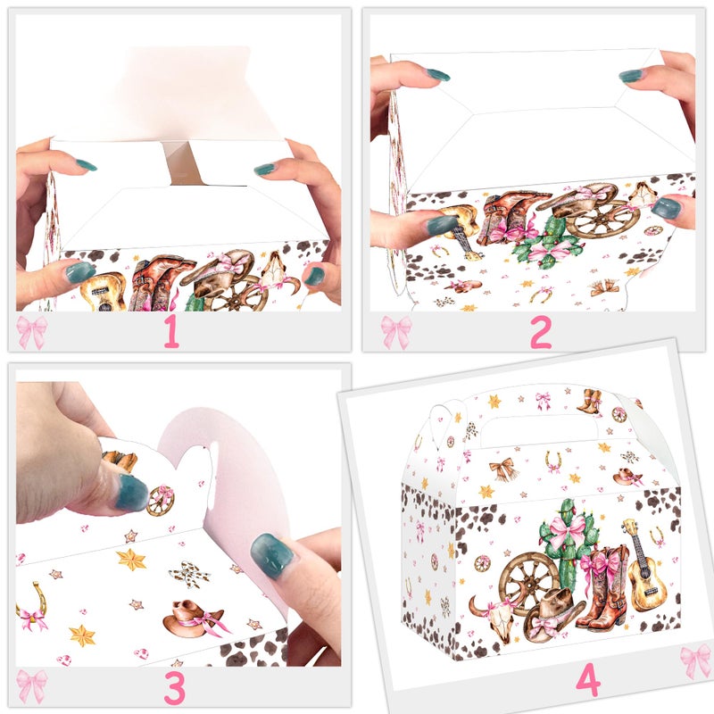 umoni Cowgirl Party Treat Box Coquette Bow Favor Boxes 12PCS Westerm Disco Cowgirl Birthday Party Supplies Boots or Bows Goodie Gift Box for Rodeo Wild West Theme Bachelorette Baby Shower Decor - Image 3