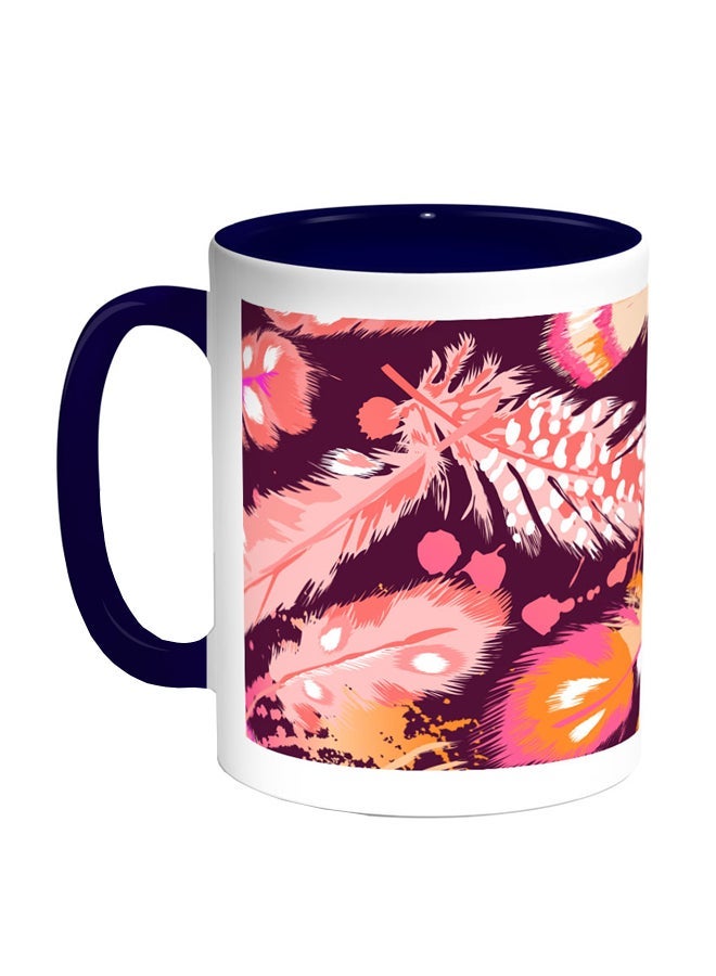 RYN Bird Feathers Printed Coffee Mug Blue/White/Pink 11ounce