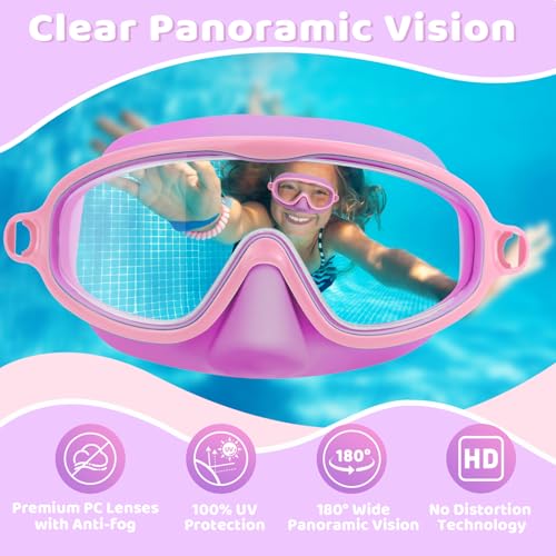 Vvinca 2 Pcs Kids-Swim-Goggles with Nose Cover, Swimming Diving Mask Wide View Anti Fog UV Anti Shattered Lens for Kids 3-5 - Image 5
