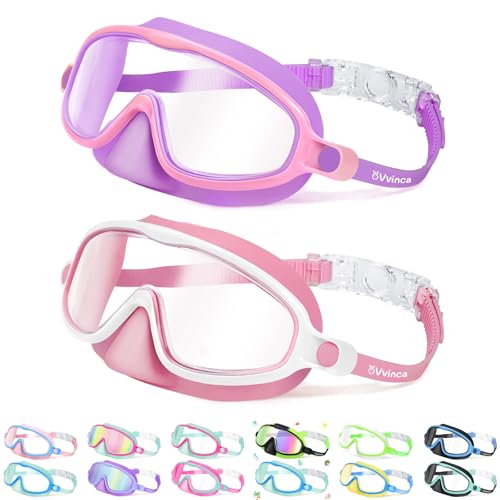Vvinca 2 Pcs Kids-Swim-Goggles with Nose Cover, Swimming Diving Mask Wide View Anti Fog UV Anti Shattered Lens for Kids 3-5 - Image 1