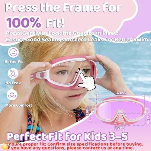 Vvinca 2 Pcs Kids-Swim-Goggles with Nose Cover, Swimming Diving Mask Wide View Anti Fog UV Anti Shattered Lens for Kids 3-5 - Image 2