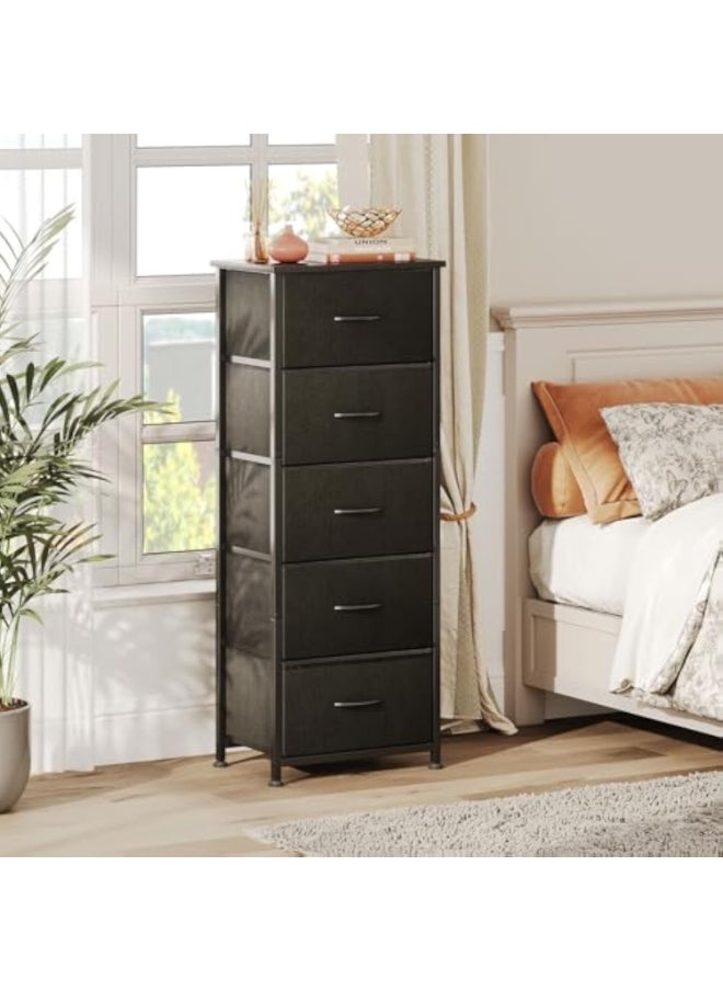 Apexll Tall 5-Drawer Fabric Dresser – Space-Saving Storage Tower with Wood Top & Sturdy Steel Frame – Lightweight Organizer for Bedroom, Closet, Hallway or Entryway  - Image 4