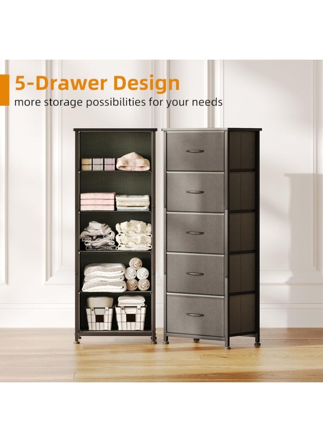 Apexll Tall 5-Drawer Fabric Dresser – Space-Saving Storage Tower with Wood Top & Sturdy Steel Frame – Lightweight Organizer for Bedroom, Closet, Hallway or Entryway  - Image 2