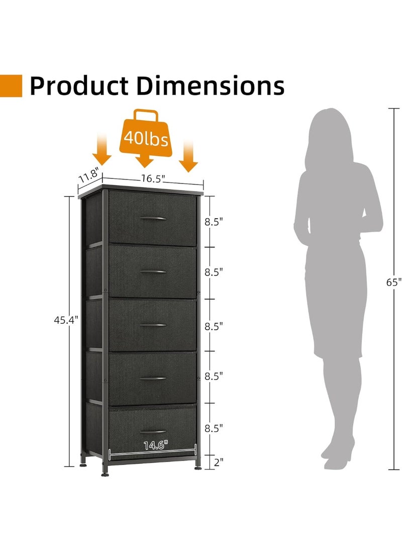Apexll Tall 5-Drawer Fabric Dresser – Space-Saving Storage Tower with Wood Top & Sturdy Steel Frame – Lightweight Organizer for Bedroom, Closet, Hallway or Entryway  - Image 3