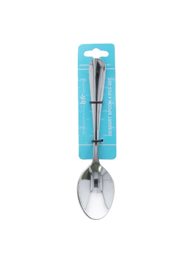 Lyfe 4-Piece High Quality Stainless Steel Dessert Spoon Set Silver 2.8 x 4.5 x 20.4 cm JCJ 170 12 - Image 1