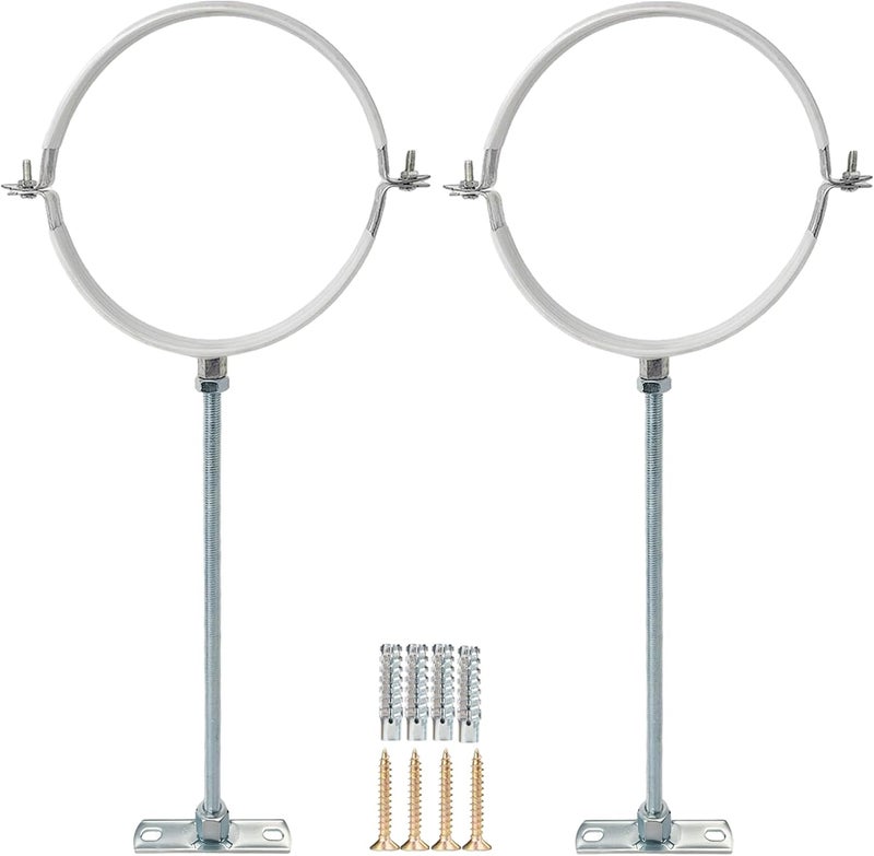 longtakeoff 2 Sets 10 Inch Adjustable Pipe Bracket，Heavy Duty Galvanized Iron Stove Pipe Hanger Strap，Wall Support Chimney Pipe Holder，Round Split Ring Vent Conduit Carrier Kit，with All Mounting Screws - Image 1