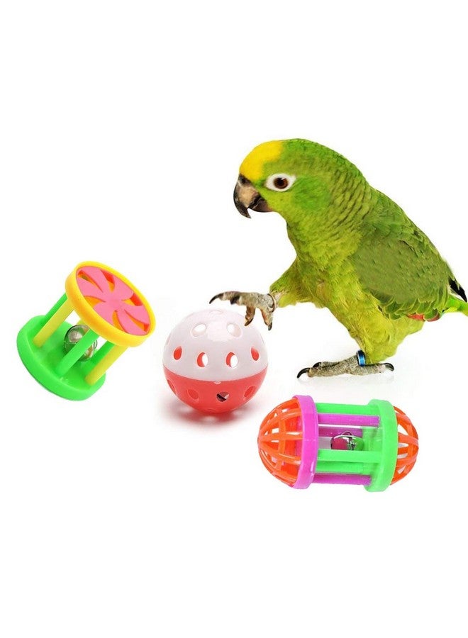 Parrot Ball Toy, 3 Pcs Cat Balls Plastic Ringing Roller Toys Cylinder Shape Teasing Toys For Bird Interactive Bell Ball, Bird Toy For Cockatiel, Budgerigar, Parrots, Set Of 3 - Image 1