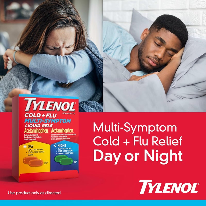 Tylenol عبوة مجموعة جيل سائل متعدد الأعراض للبرد والإنفلونزا نهار وليل 24 حبة - Image 3