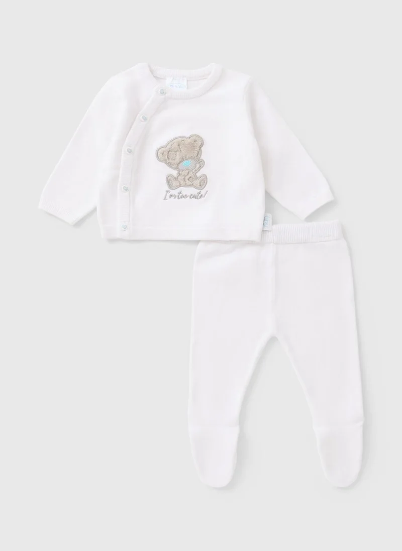 Matalan Tiny Tatty Teddy Baby White Knitted Top & Legging Set