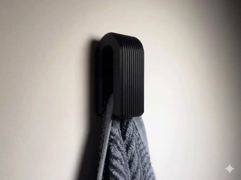 Ribbed Wall Hooks Set (3 Pack) – Minimalist Hanger for Towels, Coats – Multi-Purpose Organizer for Bathroom, Kitchen & Home – Available in Screw-In or Adhesive Tape Mount (3, Black, screw) - Image 2
