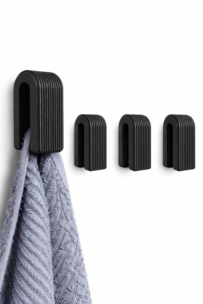 Ribbed Wall Hooks Set (3 Pack) – Minimalist Hanger for Towels, Coats – Multi-Purpose Organizer for Bathroom, Kitchen & Home – Available in Screw-In or Adhesive Tape Mount (3, Black, screw) - Image 1