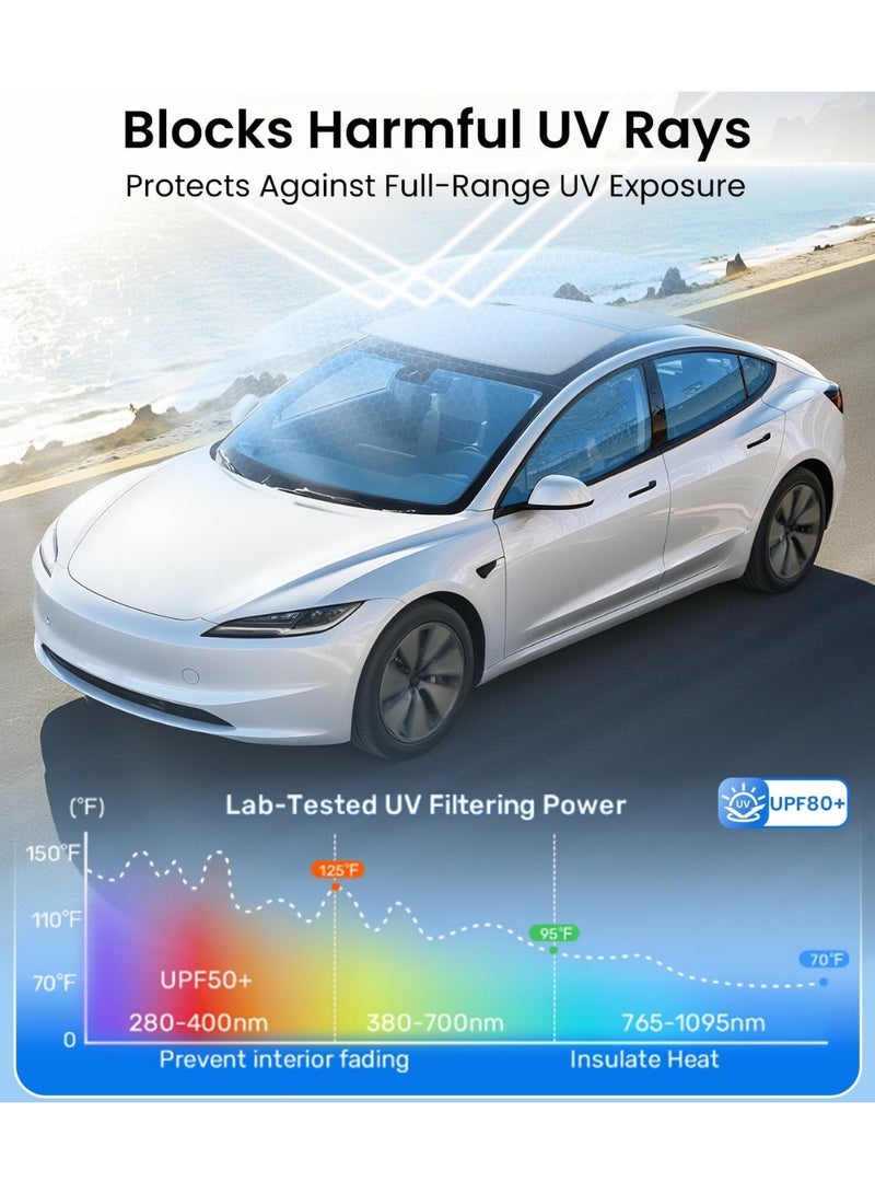 2024 Highland Tesla Model 3 Sunshade Roof [No-Sag, Sun Protection] [No Gaps] Tesla Model 3 Accessories 2024 Heat Insulation Foldable Roof Sunshade for Model 3 2024 Highland- Gen 3 Gray - Image 4