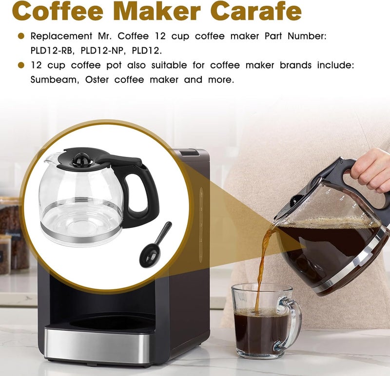 JIOTAR 12-Cup CoffeeMaker Pot Replacement 12 Cup Coffee Maker PLD12-RB,PLD12-NP,PLD12 Series FOR Maker AM CG CJ DR EH GBX PL RM SK SJ TF Series -Black Handle - Image 3
