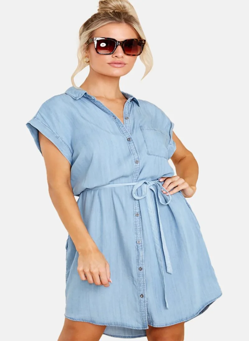 يونيكي Blue A-Line Collared Cap Sleeve Dresses