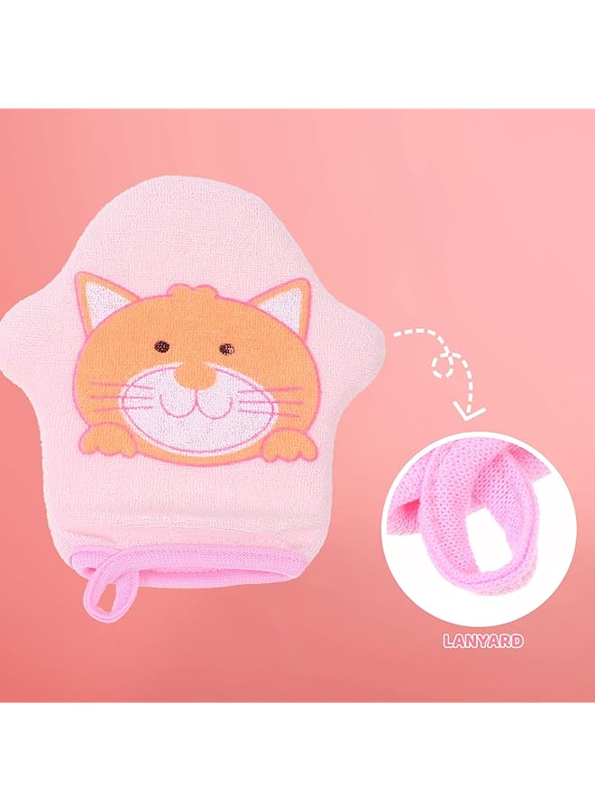 Oasisgalore 3Pcs Scrub Gloves Baby Shower Cartoon Bathing Gloves Body Wash Scrubber Mitt Towel With Animal Designs Exfoliating Bath Sponge Shower Loofah Bath Puppets Cotton Child Puffs Frosted - Image 5