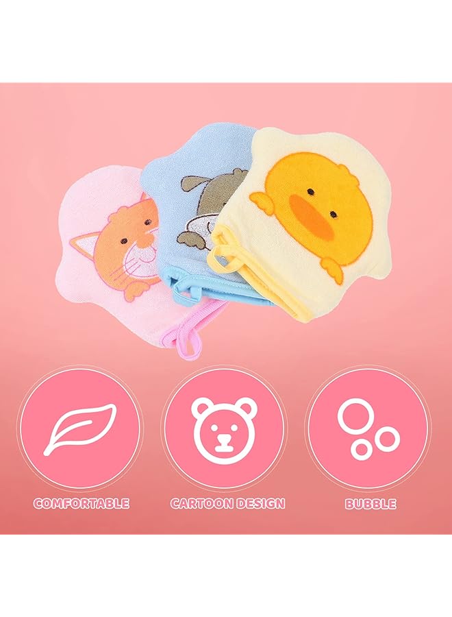 Oasisgalore 3Pcs Scrub Gloves Baby Shower Cartoon Bathing Gloves Body Wash Scrubber Mitt Towel With Animal Designs Exfoliating Bath Sponge Shower Loofah Bath Puppets Cotton Child Puffs Frosted - Image 4