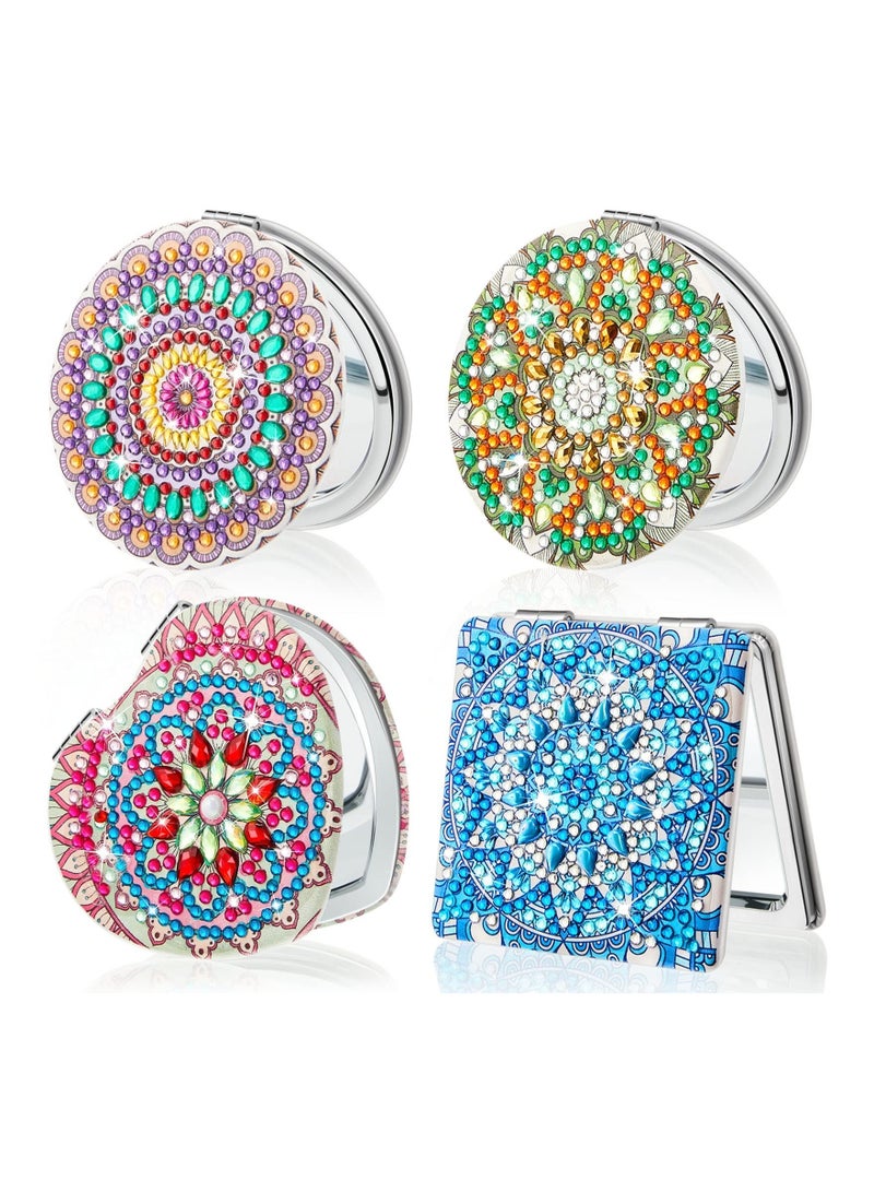 Captaintech , 4 Pcs Diamond Painting Mirrors, DIY Pocket Mirror with Mandala Coloful Diamond Painting Cover, Portable Folding Mirror for Women Girls Kids, 3 Shapes - Image 1