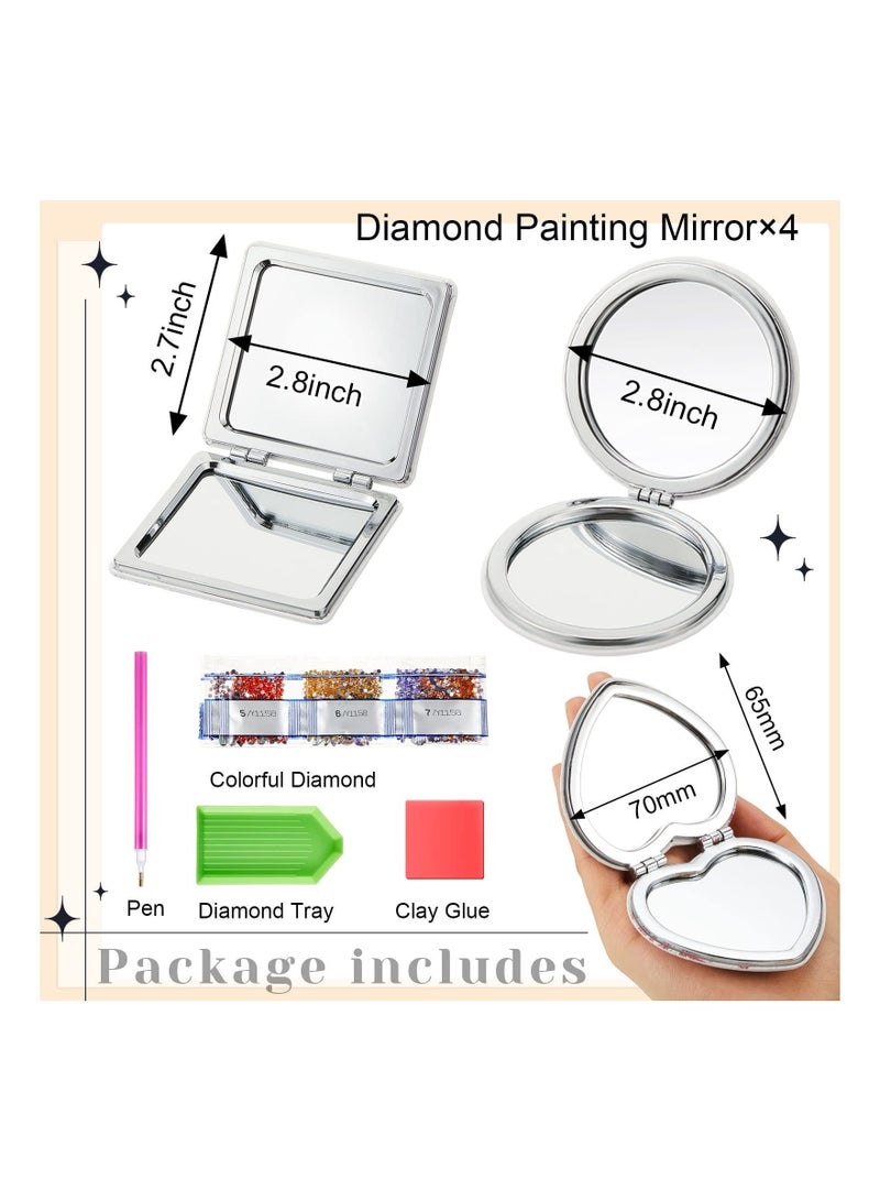 Captaintech , 4 Pcs Diamond Painting Mirrors, DIY Pocket Mirror with Mandala Coloful Diamond Painting Cover, Portable Folding Mirror for Women Girls Kids, 3 Shapes - Image 2