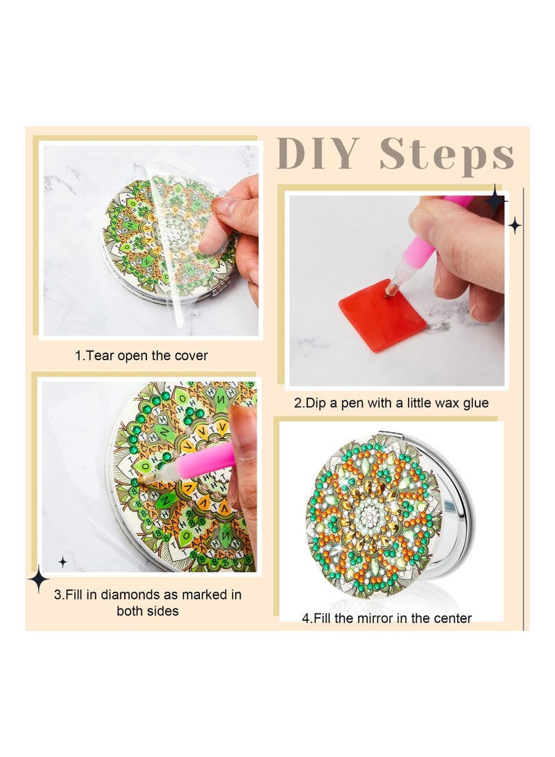 Captaintech , 4 Pcs Diamond Painting Mirrors, DIY Pocket Mirror with Mandala Coloful Diamond Painting Cover, Portable Folding Mirror for Women Girls Kids, 3 Shapes - Image 4