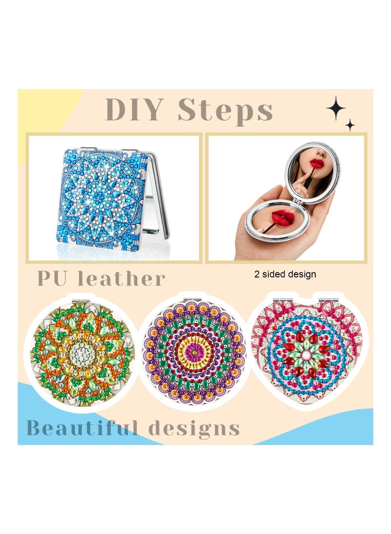Captaintech , 4 Pcs Diamond Painting Mirrors, DIY Pocket Mirror with Mandala Coloful Diamond Painting Cover, Portable Folding Mirror for Women Girls Kids, 3 Shapes - Image 5