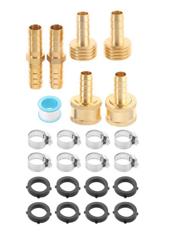Lemfema 4 Sets 3/4 Inch Garden Hose Connector Solid Brass Repair Kit, Water Hose Mender Female and Male Water Hose Connector with Tape, Stainless Steel Clamp and Rubber Gasket - Image 1
