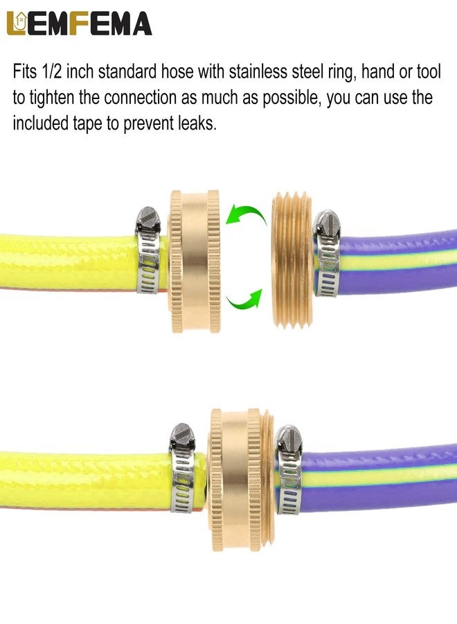 Lemfema 4 Sets 3/4 Inch Garden Hose Connector Solid Brass Repair Kit, Water Hose Mender Female and Male Water Hose Connector with Tape, Stainless Steel Clamp and Rubber Gasket - Image 3