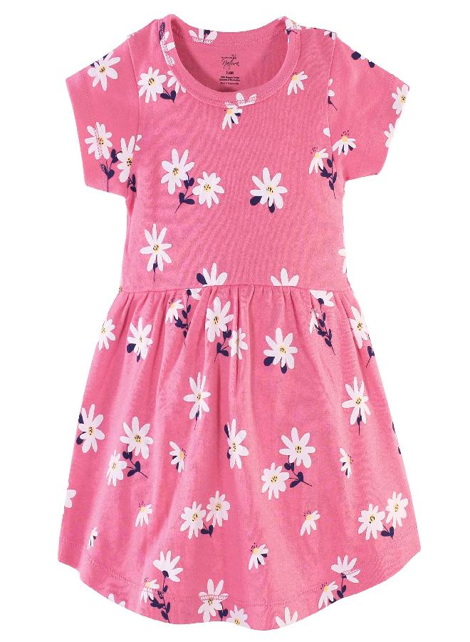 hudson baby Hudson Baby Infant and Toddler Girl Cotton Dresses Pink Daisy, 0-3 Months - Image 3