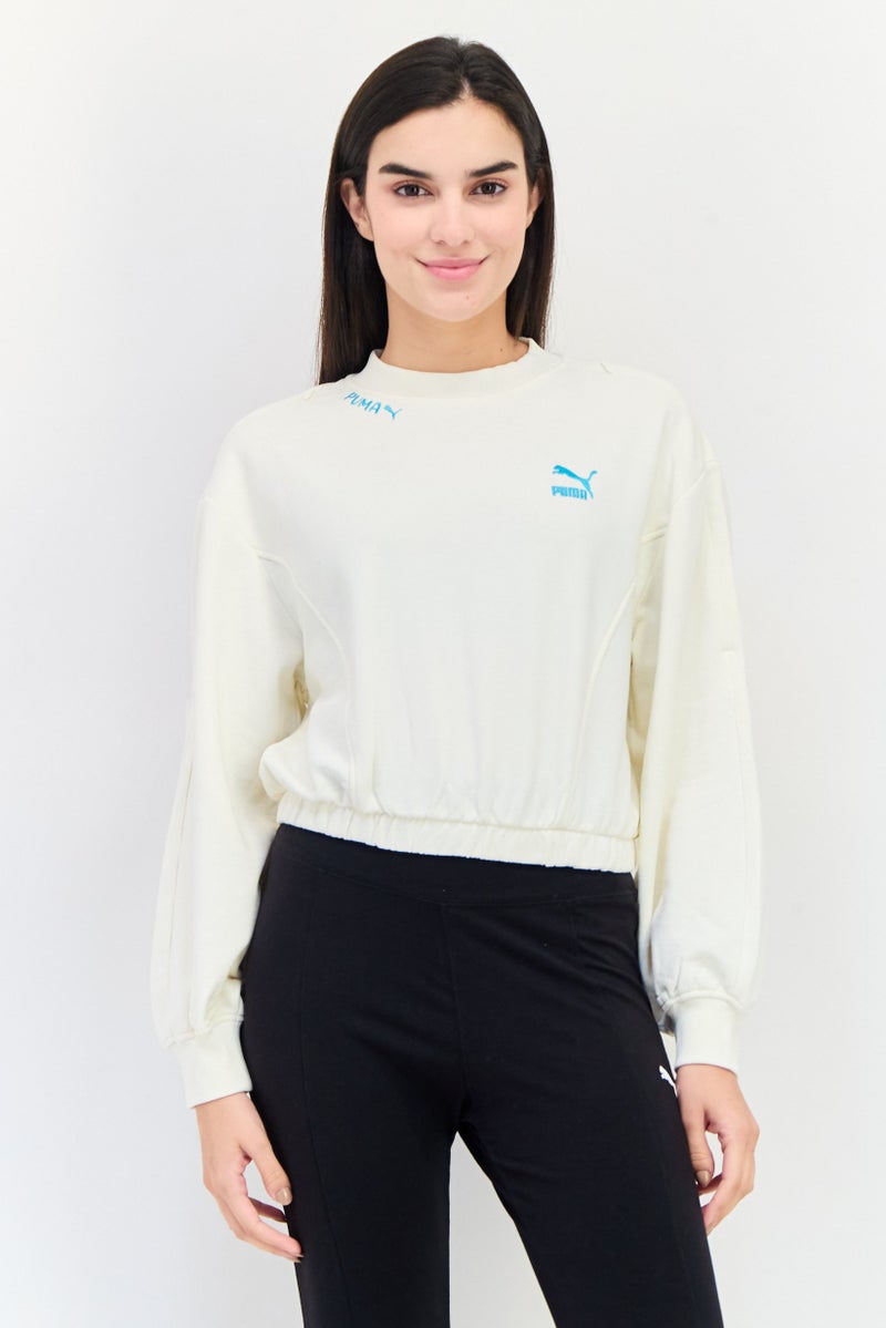 PUMA Women Relaxed Fit Long Sleeve Outdoor Sweatshirts, Off White - Image 1