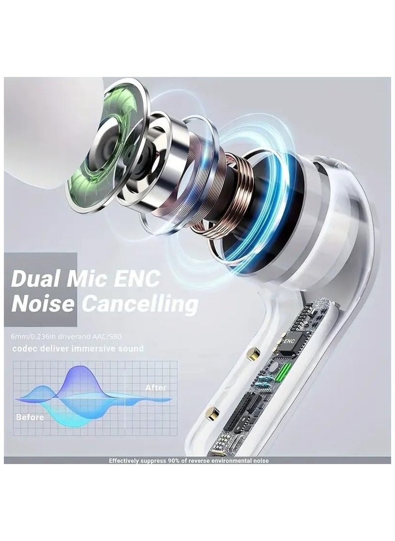 FARROBIZZ - Wireless Earbuds, Bluetooth Headphones with Noise Cancellation, In-ear Earbuds, Translucent Earphones with Touch Control, Built-in Microphone, LED Digital Display | White & Black (white) - Image 1