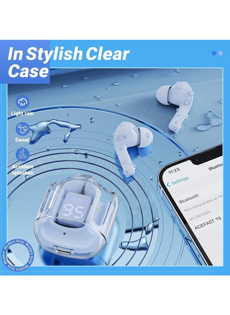 FARROBIZZ - Wireless Earbuds, Bluetooth Headphones with Noise Cancellation, In-ear Earbuds, Translucent Earphones with Touch Control, Built-in Microphone, LED Digital Display | White & Black (white) - Image 1