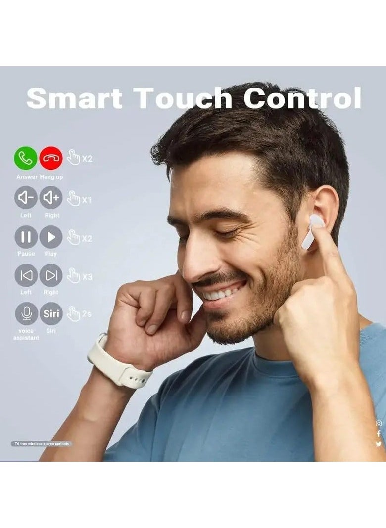 FARROBIZZ - Wireless Earbuds, Bluetooth Headphones with Noise Cancellation, In-ear Earbuds, Translucent Earphones with Touch Control, Built-in Microphone, LED Digital Display | White & Black (white) - Image 1