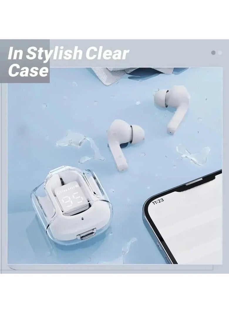 FARROBIZZ - Wireless Earbuds, Bluetooth Headphones with Noise Cancellation, In-ear Earbuds, Translucent Earphones with Touch Control, Built-in Microphone, LED Digital Display | White & Black (white) - Image 1