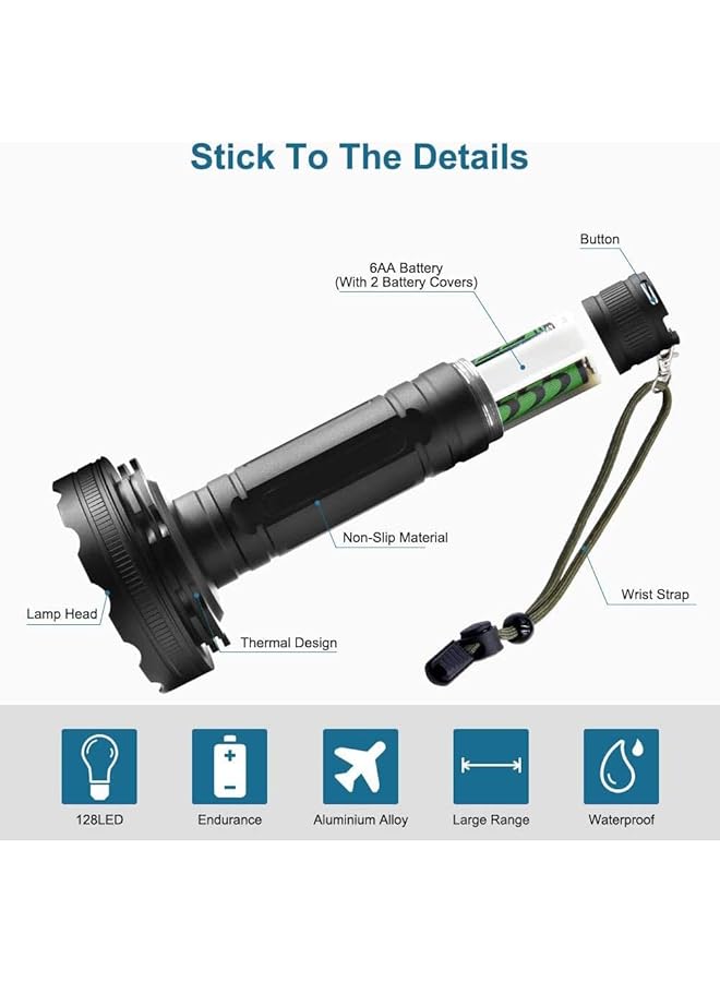 X spring UV Flashlight Black Light 128 LED UV Blacklight Flashlight Handheld UV Flashlights with Lanyard UV Light Flashlight for Bed Bugs Scorpions Hunting Dry Stains Dog and Cat (Black) - Image 2