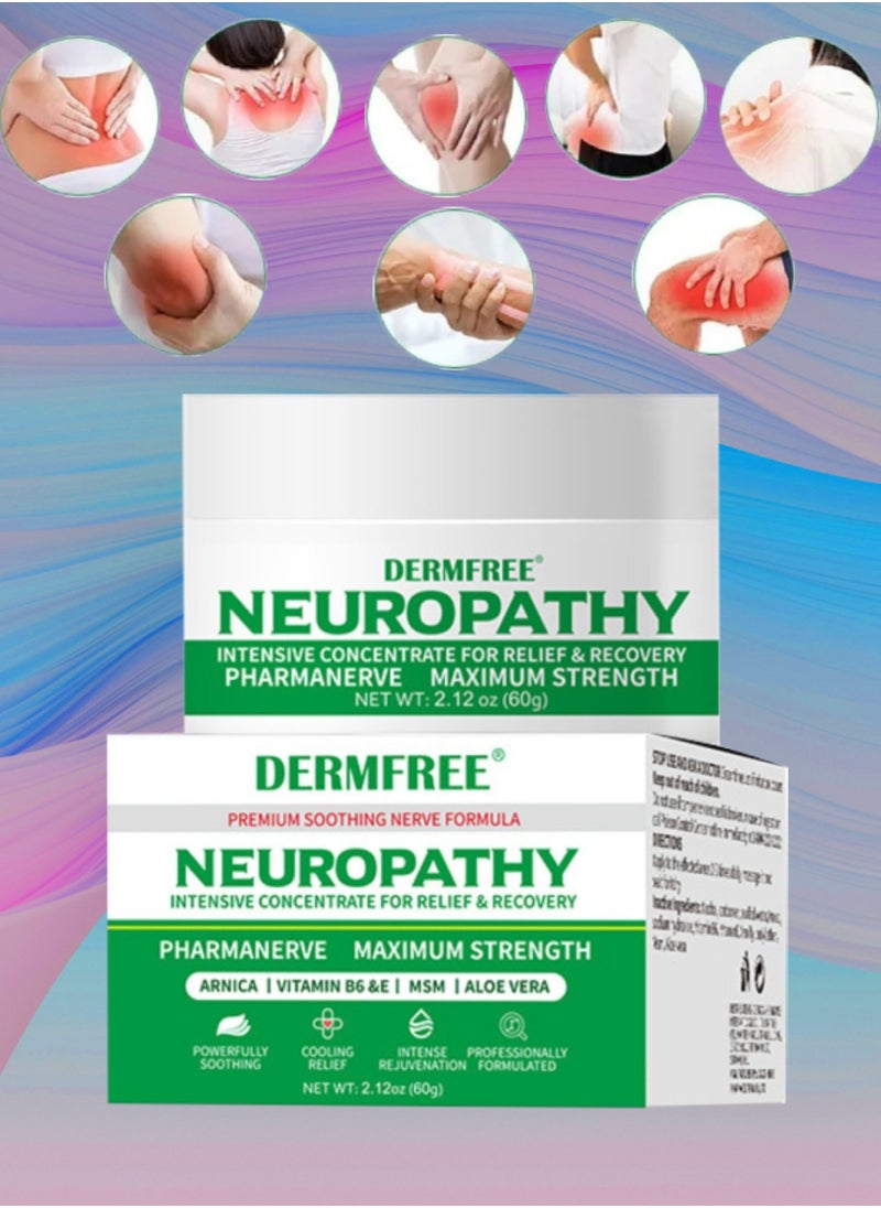 DERMFREE - 60g Neuropathy Pain Relief Cream Fast Acting Maximum Strength for Feet Hands Legs Muscles Joints Waist Includes Arnica Vitamin B6 Aloe Vera MSM Mild and All Natural Nerve Pain Relief Cream - Image 1