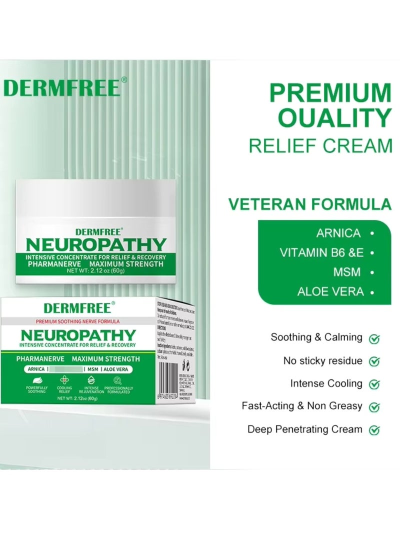 DERMFREE - 60g Neuropathy Pain Relief Cream Fast Acting Maximum Strength for Feet Hands Legs Muscles Joints Waist Includes Arnica Vitamin B6 Aloe Vera MSM Mild and All Natural Nerve Pain Relief Cream - Image 1