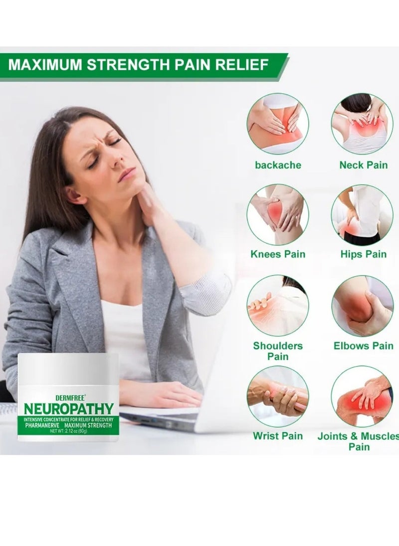 DERMFREE - 60g Neuropathy Pain Relief Cream Fast Acting Maximum Strength for Feet Hands Legs Muscles Joints Waist Includes Arnica Vitamin B6 Aloe Vera MSM Mild and All Natural Nerve Pain Relief Cream - Image 1