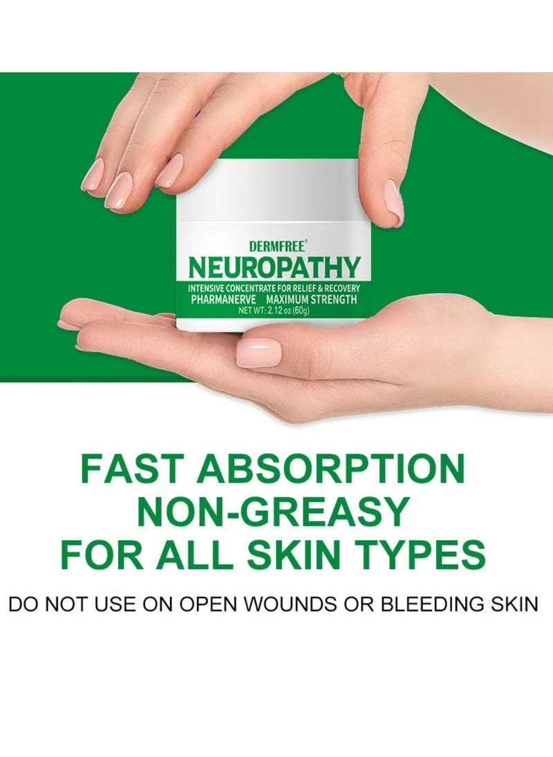 DERMFREE - 60g Neuropathy Pain Relief Cream Fast Acting Maximum Strength for Feet Hands Legs Muscles Joints Waist Includes Arnica Vitamin B6 Aloe Vera MSM Mild and All Natural Nerve Pain Relief Cream - Image 1